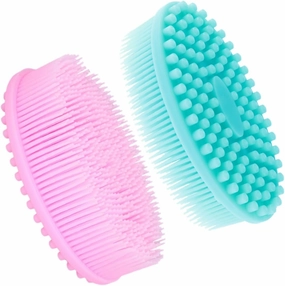 2Pcs Silicone Bath Scrubbers Gentle Massage Shower Cleaning Brushes for Quick Dry Durable Soft Bristle Blue Pink for Daily Bathing and Skin Care