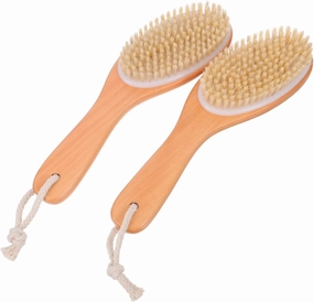 2pcs Wooden Handle Dry Exfoliating Brush Soft Bristles Scrubber for Gentle Body Cleaning and Rejuvenation Ergonomic Design for Comfortable Shower Experience