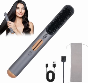 2x4500mAh Cordless Hair Straightener, Layhou Negative Ion Technology Frizz Reducing Hair Straightening Brush, 3 Temperature Adjustments, 20-Minute Auto Shut-Off Hot Comb, Type-C Charge