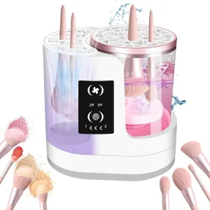 3-in-1 Electric Makeup Brush Cleaner Machine- Automatic Wash, Dry & Storage, Portable Cosmetic Brushes Cleaning Tool with Dual Chambers, Fast Cleaning & Drying for All Brush Types