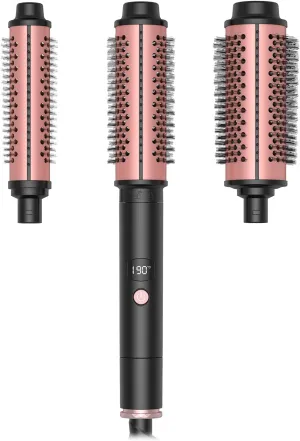 3 in 1 Thermal Round Brush Thermal Curling Brush, Negative Ion Curling, Straightening Volumizing Hair Tool Digital Temperature Display Interchangeable Heads for All Hair Types