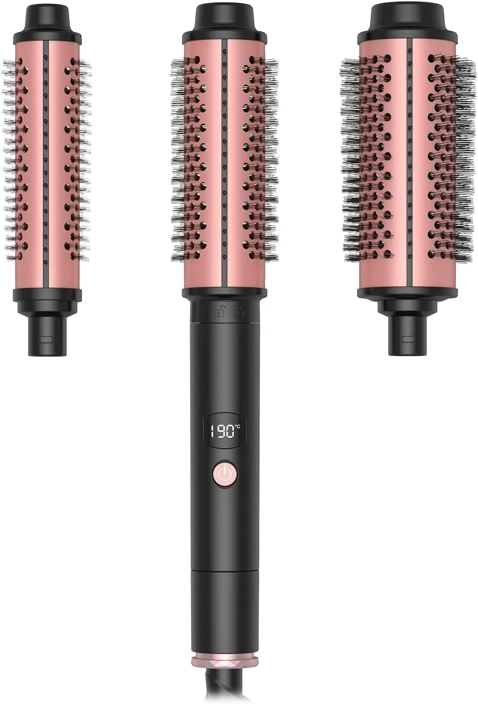 3 in 1 Thermal Round Brush Thermal Curling Brush, Negative Ion Curling, Straightening Volumizing Hair Tool Digital Temperature Display Interchangeable Heads for All Hair Types