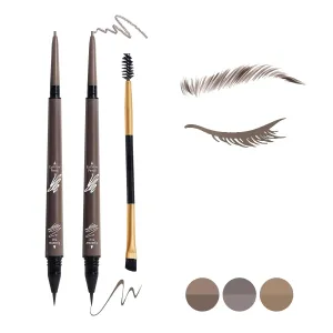 3 Pcs Eyebrow Pencil Set, with 2 Dual Ended Waterproof & Long Lasting Liquid Eyebrow Pen and with 1 Eyebrow Brush, Chestnut
