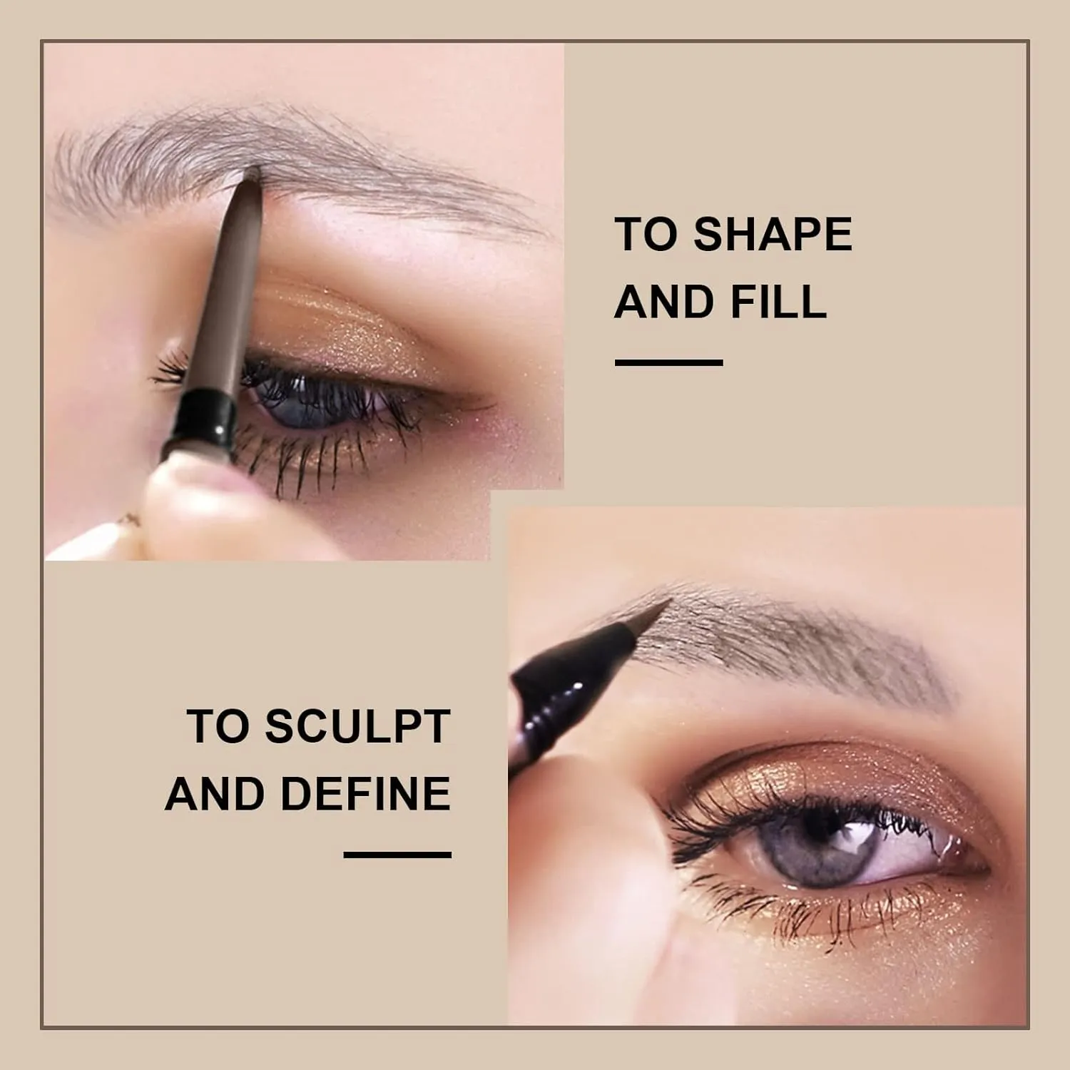 3 Pcs Eyebrow Pencil Set, with 2 Dual Ended Waterproof & Long Lasting Liquid Eyebrow Pen and with 1 Eyebrow Brush, Chestnut