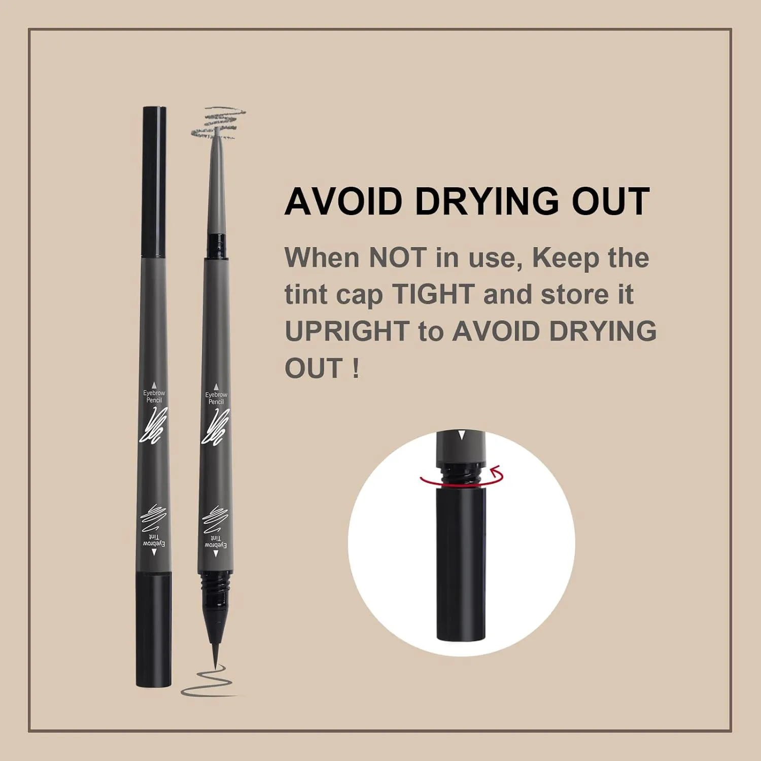 3 Pcs Eyebrow Pencil Set, with 2 Dual Ended Waterproof & Long Lasting Liquid Eyebrow Pen and with 1 Eyebrow Brush, Grey