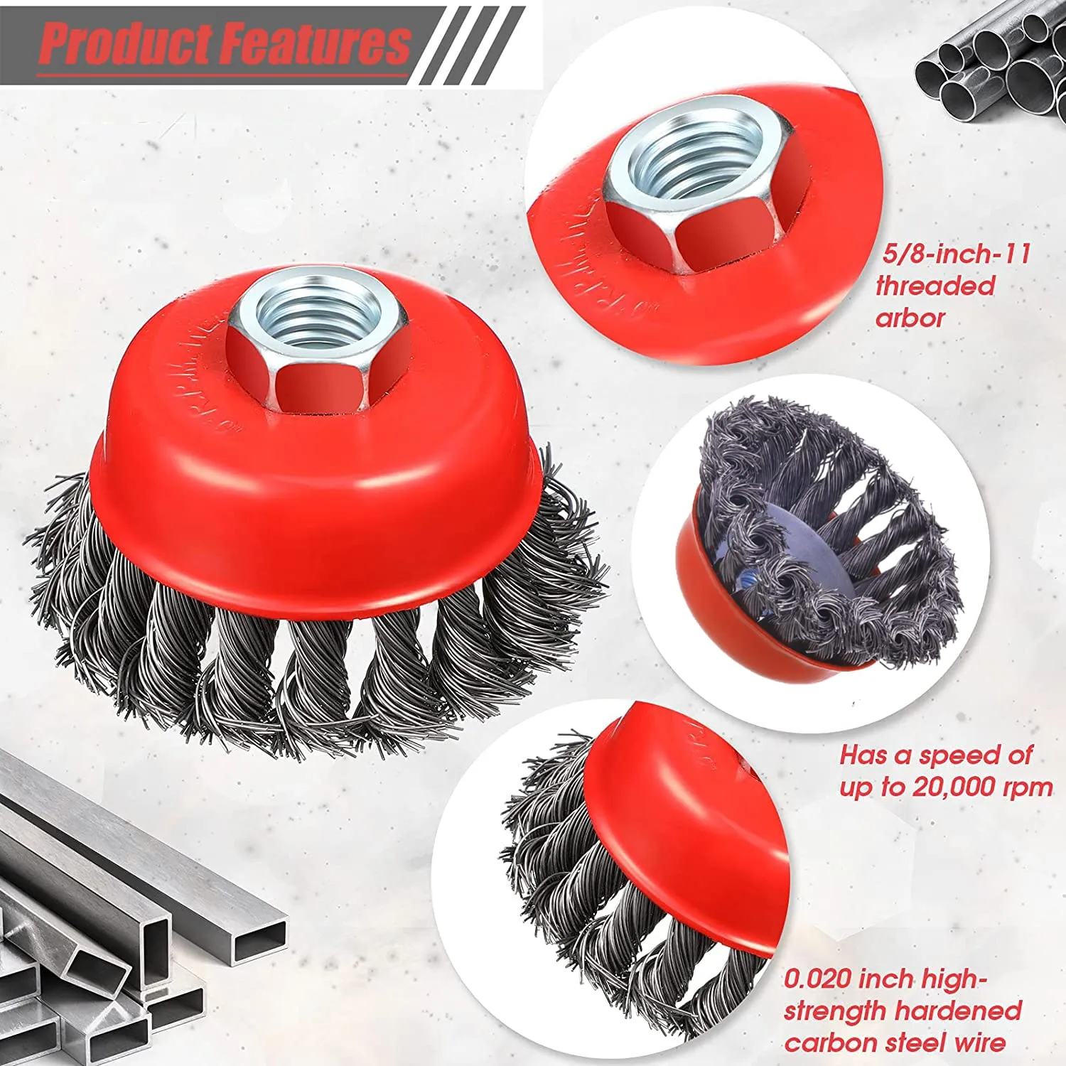 30 Pack 4 Inch Wire Cup Brush for Angle Grinders - 5/8 Inch Arbor, Knotted Wire Brush for Heavy Rust Cleaning