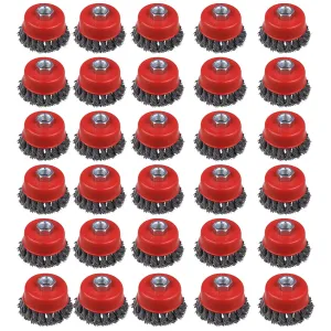 30 Pack 4 Inch Wire Cup Brush for Angle Grinders - 5/8 Inch Arbor, Knotted Wire Brush for Heavy Rust Cleaning
