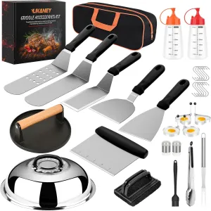 31PCS Griddle Accessories Kit, Flat Top Grill Accessories Set for Blackstone and Camp Chef, Barbecue Accessories Set with Basting Cover, Enlarged Spatulas, Griddle Press