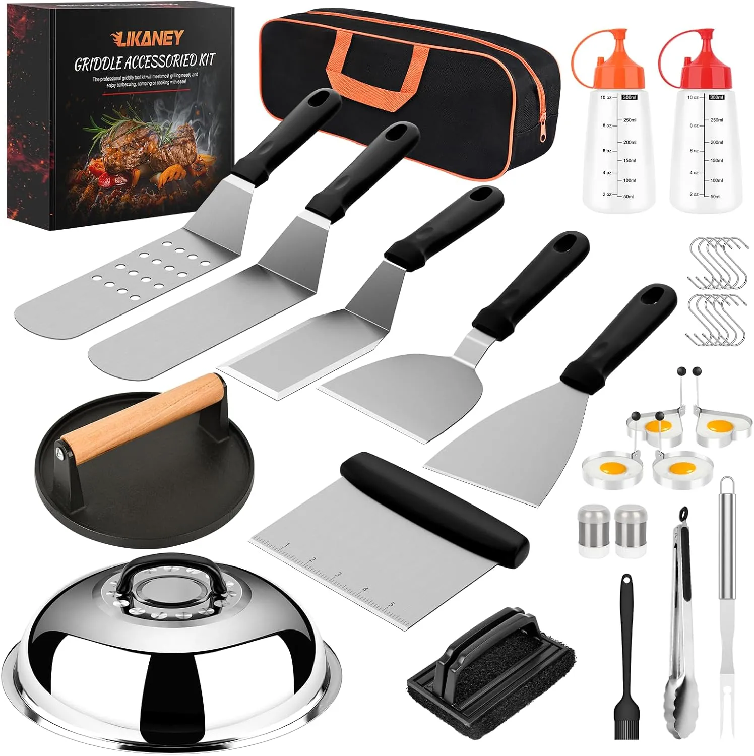 31PCS Griddle Accessories Kit, Flat Top Grill Accessories Set for Blackstone and Camp Chef, Barbecue Accessories Set with Basting Cover, Enlarged Spatulas, Griddle Press