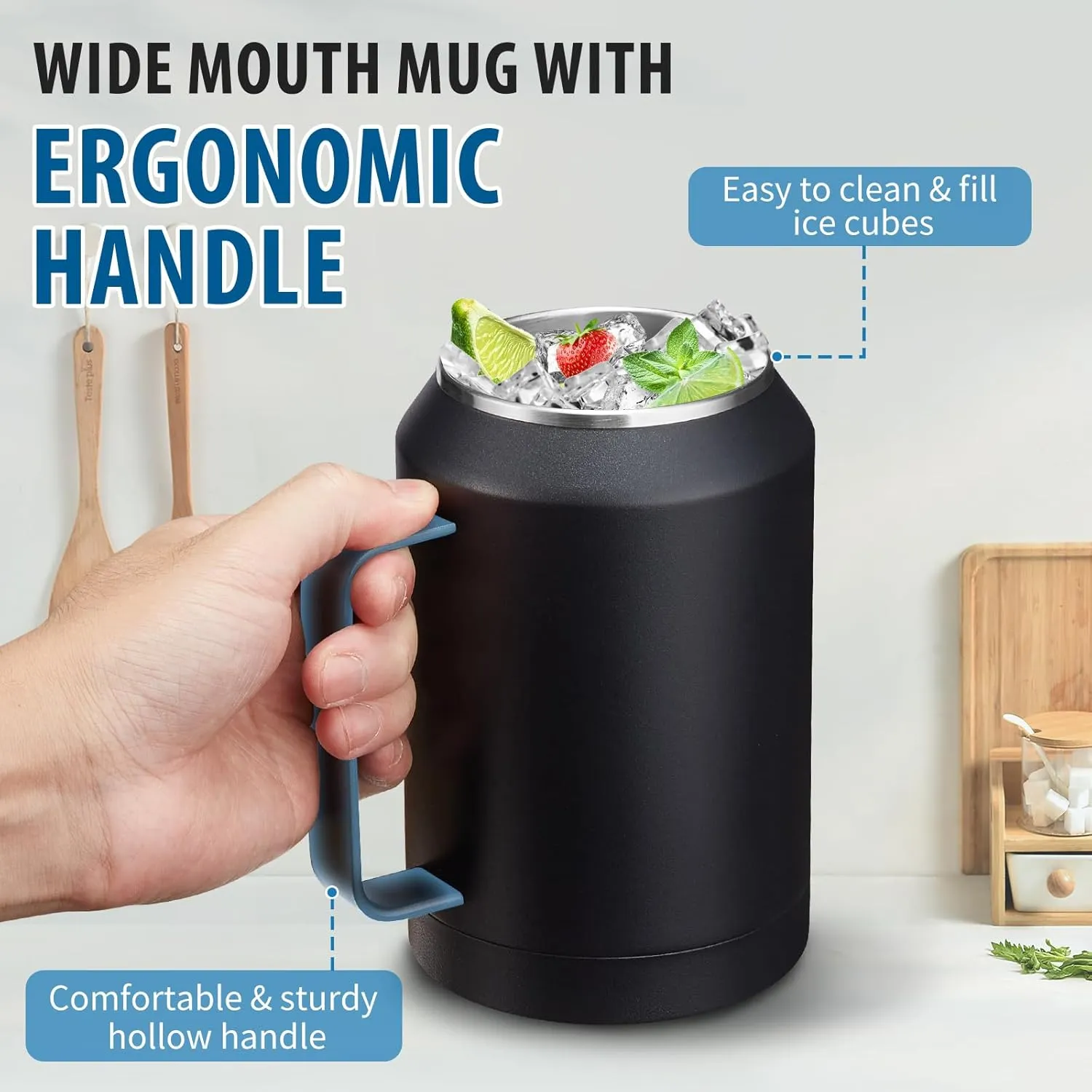 32 oz Mug Tumbler with Handle and Straw - Large Stainless Steel Coffee Cup with 2-in-1 Lid, Insulated Water Bottle Flask Jug, Metal Thermal Cup Keep Cold 36 hrs, Leakproof Proof BPA-Free