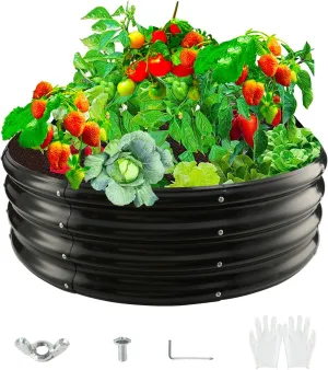 36-Inch Round Galvanized Steel Fire Ring/Fir Pit for Outdoor,Durable Round Galvanized Steel Raised Garden Bed for Planting- 3×3×1FT,0.8MM Thick (36 ins Diameter x 12 ins high, Black)
