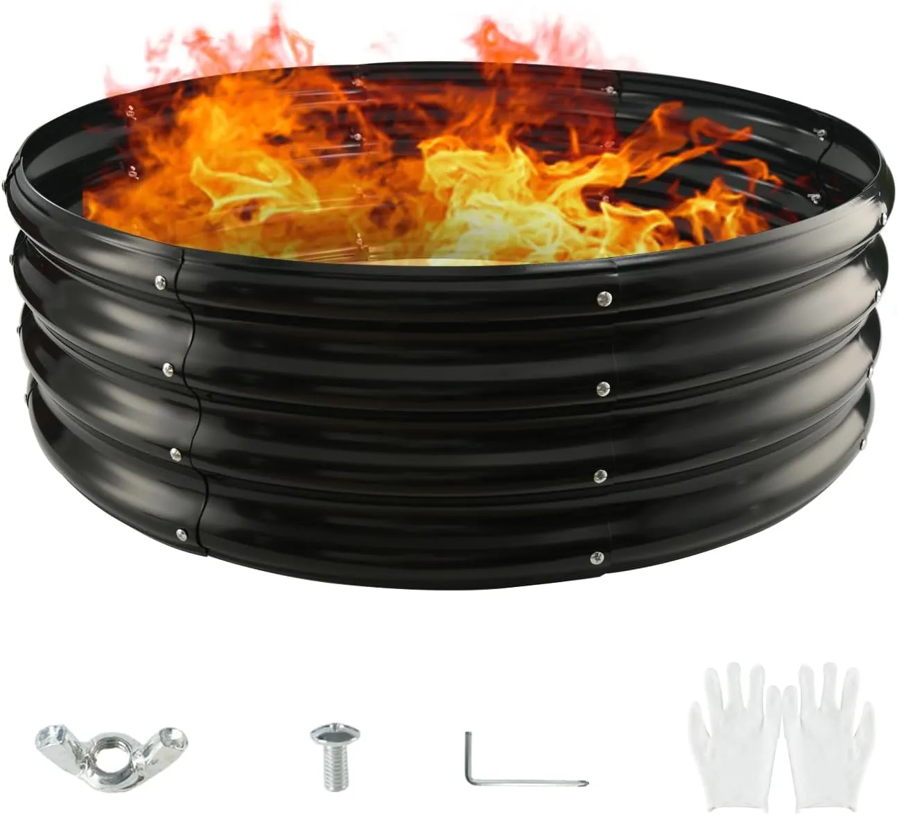 36-Inch Round Galvanized Steel Fire Ring/Fir Pit for Outdoor,Durable Round Galvanized Steel Raised Garden Bed for Planting- 3×3×1FT,0.8MM Thick (36 ins Diameter x 12 ins high, Black)
