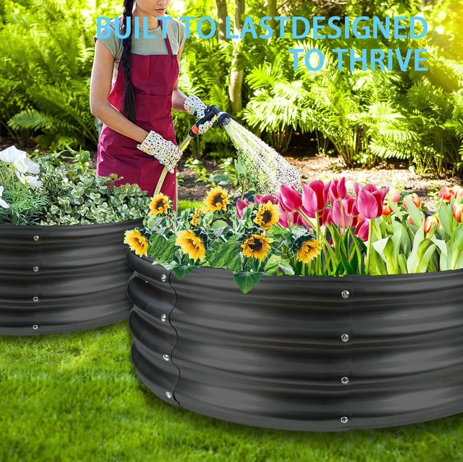 36-Inch Round Galvanized Steel Fire Ring/Fir Pit for Outdoor,Durable Round Galvanized Steel Raised Garden Bed for Planting- 3×3×1FT,0.8MM Thick (36 ins Diameter x 12 ins high, Black)