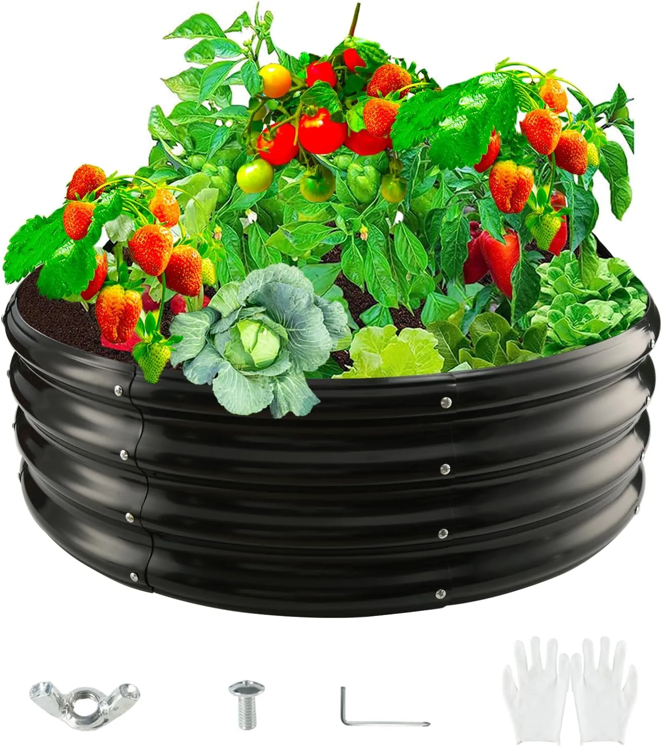 36-Inch Round Galvanized Steel Fire Ring/Fir Pit for Outdoor,Durable Round Galvanized Steel Raised Garden Bed for Planting- 3×3×1FT,0.8MM Thick (36 ins Diameter x 12 ins high, Black)