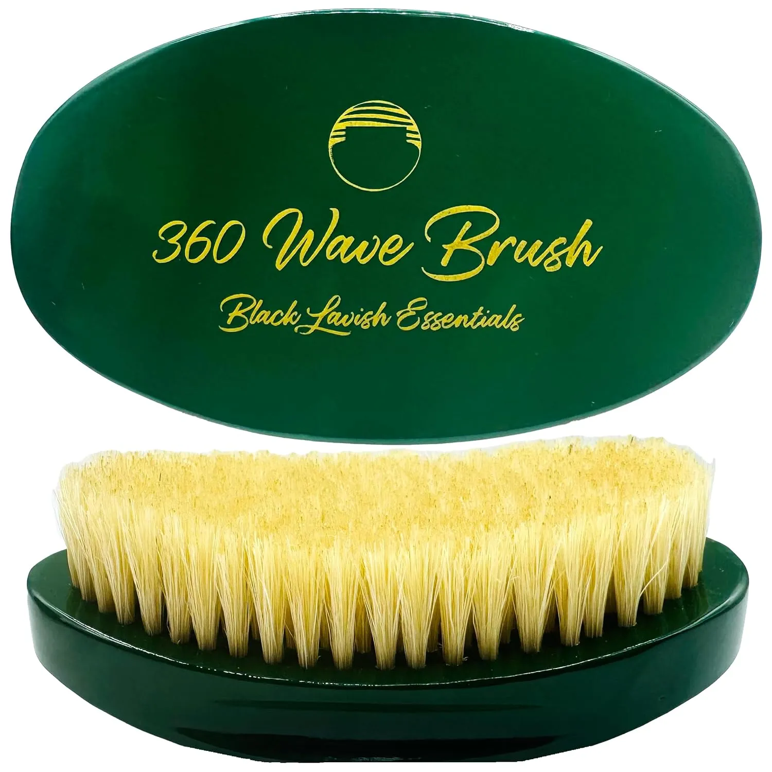 360 Wave Brush, Build Deeper Waves, Soft & Hard Boar Bristle Curved Brush, Black Lavish Essentials Signature (Emerald Green, Soft)