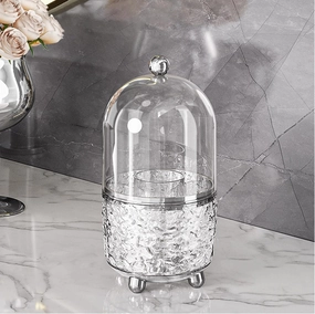 360 Rotating Makeup Brush Holder with Lid Dustproof Spinning Brush Storage for Bathroom Countertop, Cosmetic Tools Organizer with Cover for Vanity (Clear)