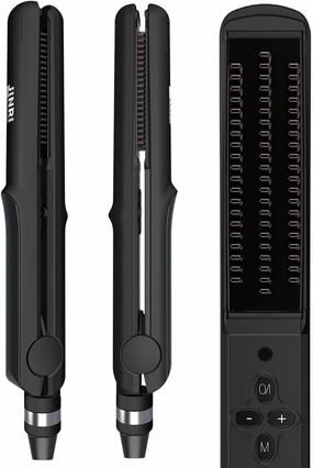 3 in 1 Heated Styling Brush: Hair Straightener, Crimper and Anti-Frizz Hot Brush for Smooth, Styled Hair - Electric Flat Iron, Black