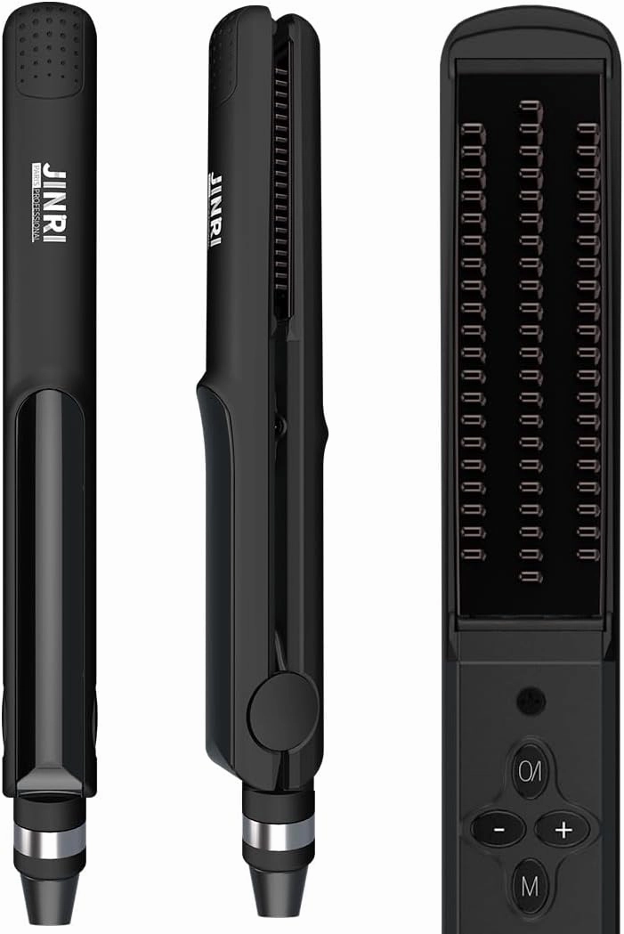 3 IN 1 Heated Styling Tool: Straightening Brush, Crimper & Flat Iron for Smooth, Anti-Frizz Hair | Electric Hot Brush for Styling (Black)