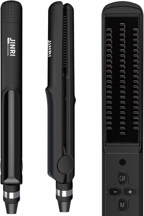 3 IN 1 Heated Styling Tool: Straightening Brush, Crimper & Flat Iron for Smooth, Anti-Frizz Hair | Electric Hot Brush for Styling (Black)