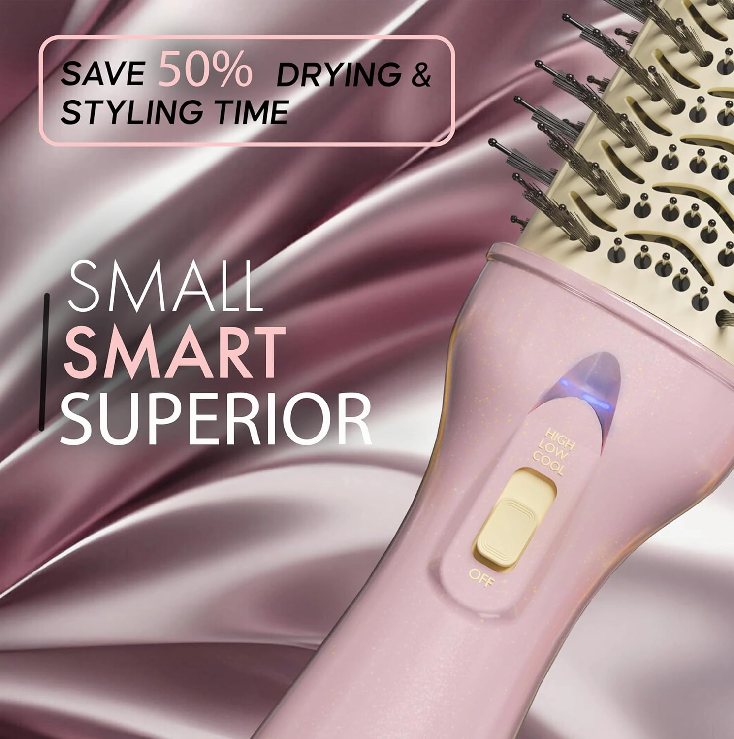 3” Large Barrel Ionic Hot Air Brush Hair Dryer – 75 mm One‑Step Volumizer Blowout Brush for Thick & Long Hair, 1100 W Plastic‑Tourmaline, Frizz Control, 3 Heat / 2 Speed, 13” Length