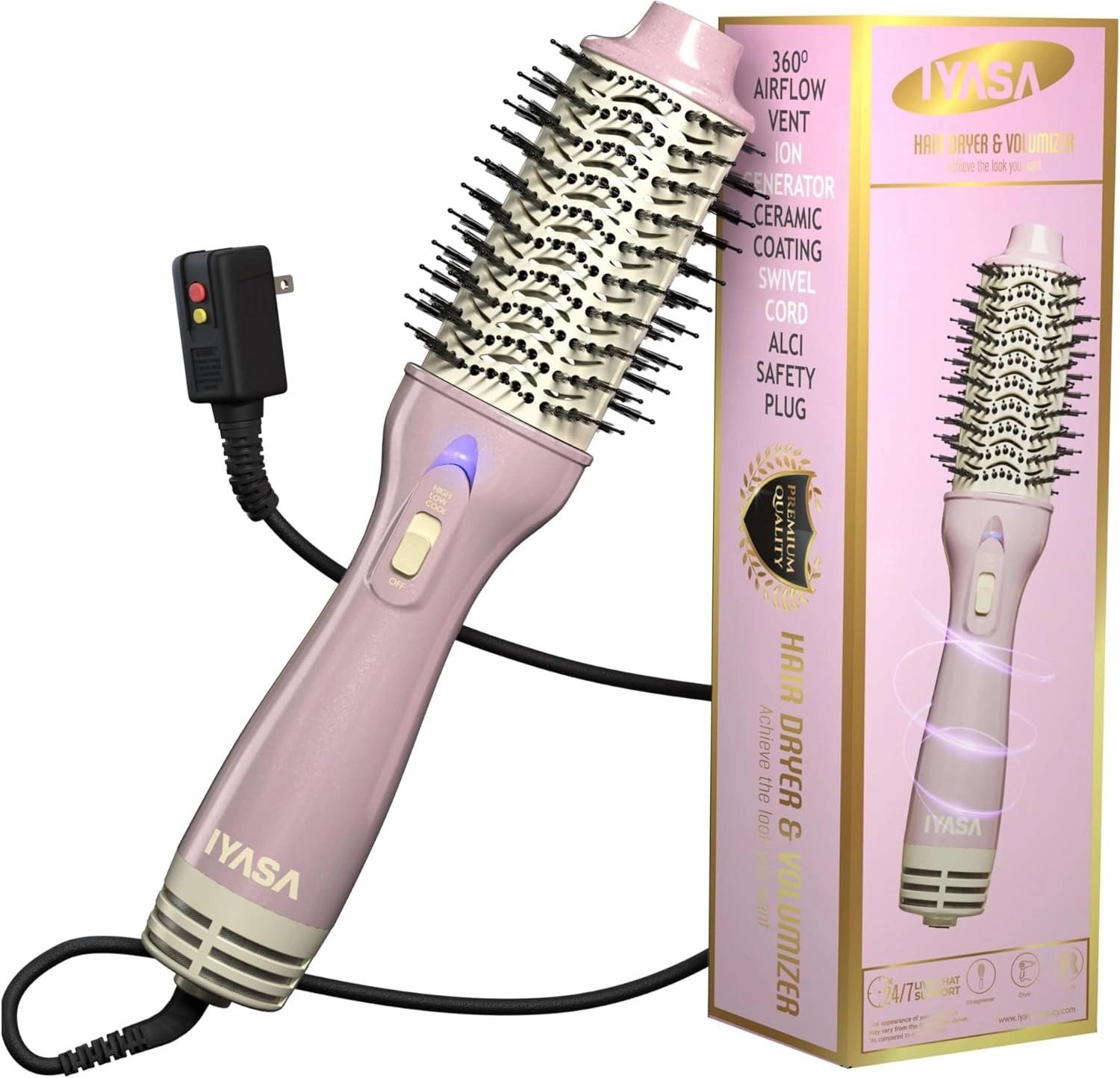 3” Large Barrel Ionic Hot Air Brush Hair Dryer – 75 mm One‑Step Volumizer Blowout Brush for Thick & Long Hair, 1100 W Plastic‑Tourmaline, Frizz Control, 3 Heat / 2 Speed, 13” Length