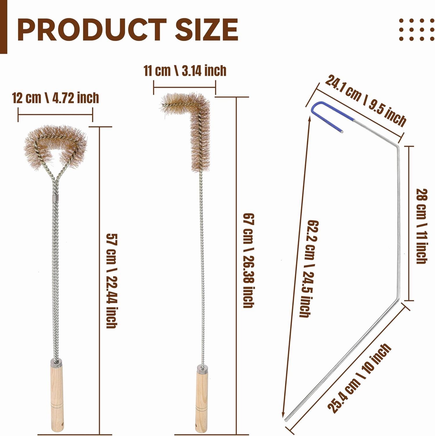 3 Pcs Fryer Cleaning Tools Including L Shaped Brass Bristles Fryer Deep Cleaning Brush, Fryer Deep Cleanout Rod, Long Handle Fryer Basket Brush for Restaurant Air Fryer Cleaning