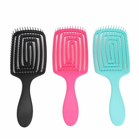 3pcs Hiar Detangling Curved Brush Hollow Out Dry Wet Use Hair Styling Comb for Home Salon