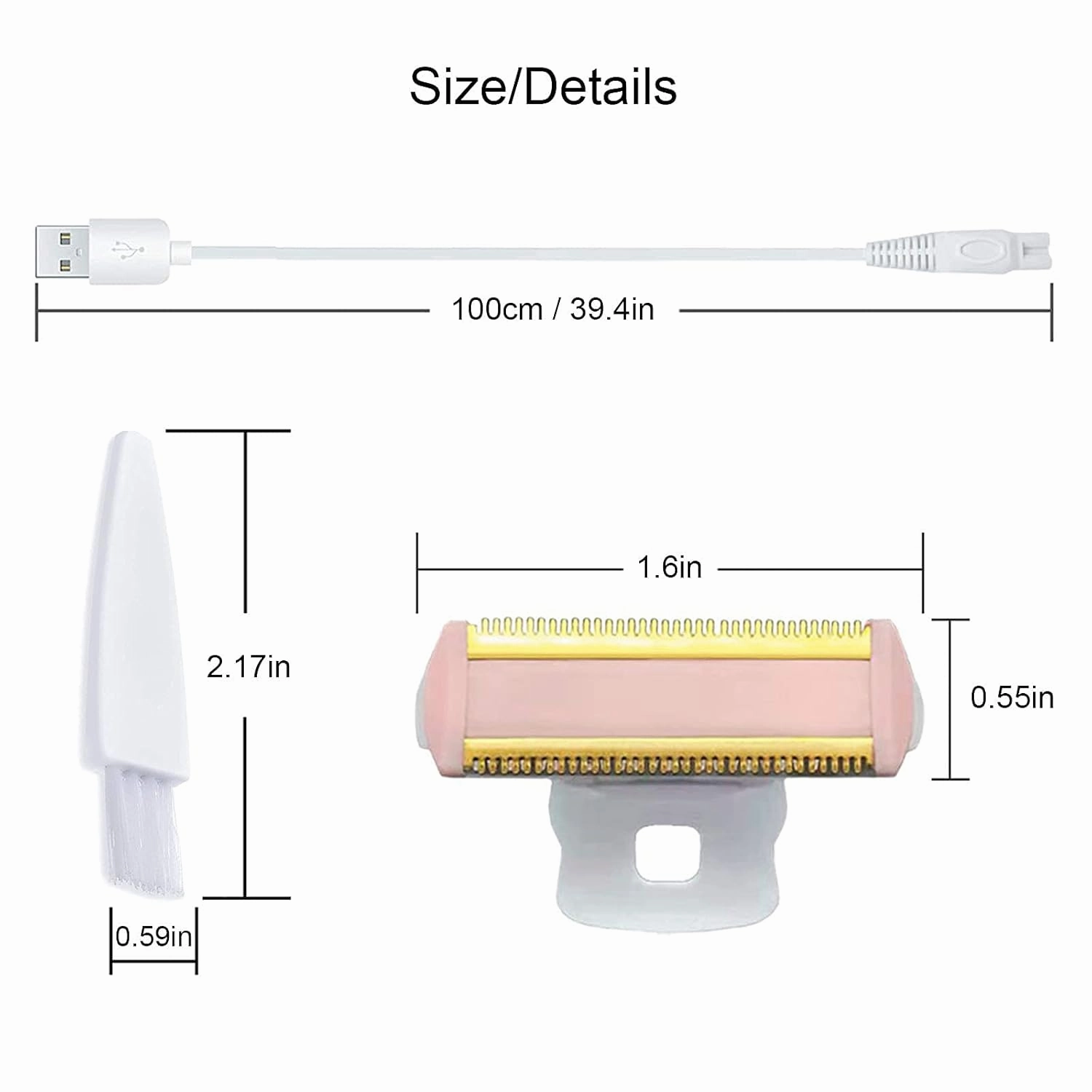 3PCS LinMei Razor Replacement Heads Compatible for Finishing Touch Flawless Body Rechargeable Ladies Shaver and Trimmer with USB Charger, 2 Cleaning Brush