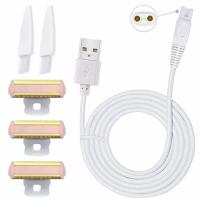 3PCS LinMei Razor Replacement Heads Compatible for Finishing Touch Flawless Body Rechargeable Ladies Shaver and Trimmer with USB Charger, 2 Cleaning Brush