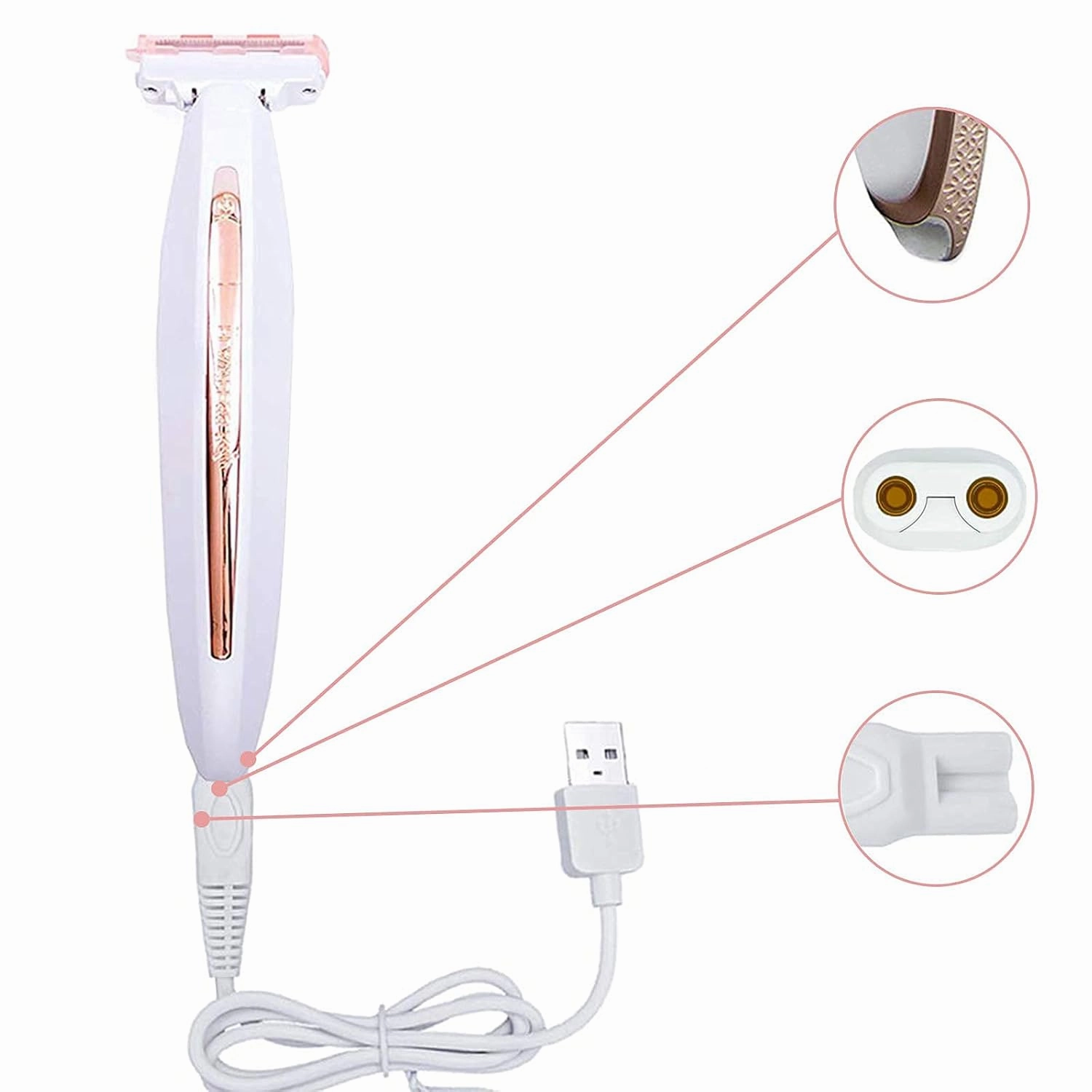 3PCS LinMei Razor Replacement Heads Compatible for Finishing Touch Flawless Body Rechargeable Ladies Shaver and Trimmer with USB Charger, 2 Cleaning Brush