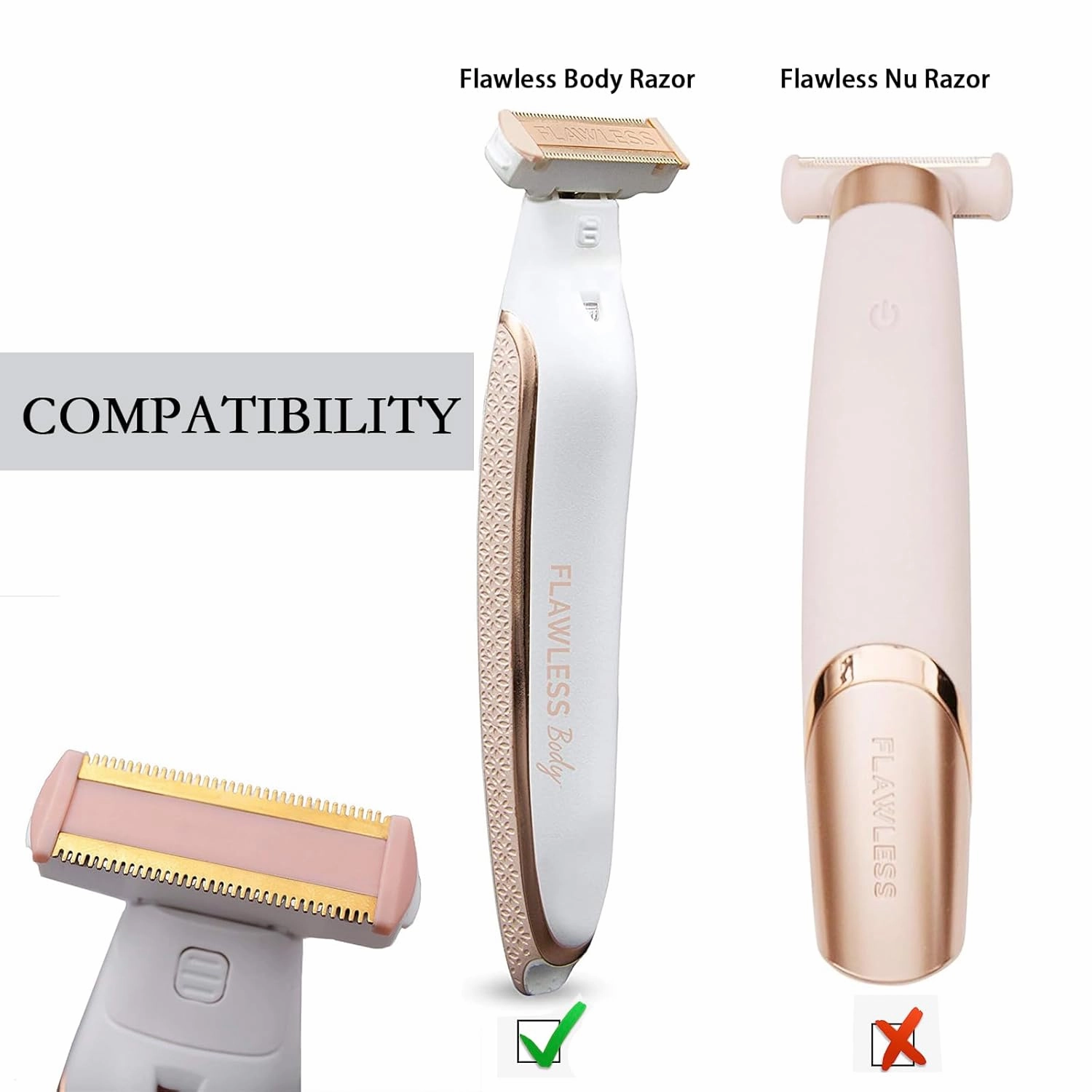 3PCS LinMei Razor Replacement Heads Compatible for Finishing Touch Flawless Body Rechargeable Ladies Shaver and Trimmer with USB Charger, 2 Cleaning Brush