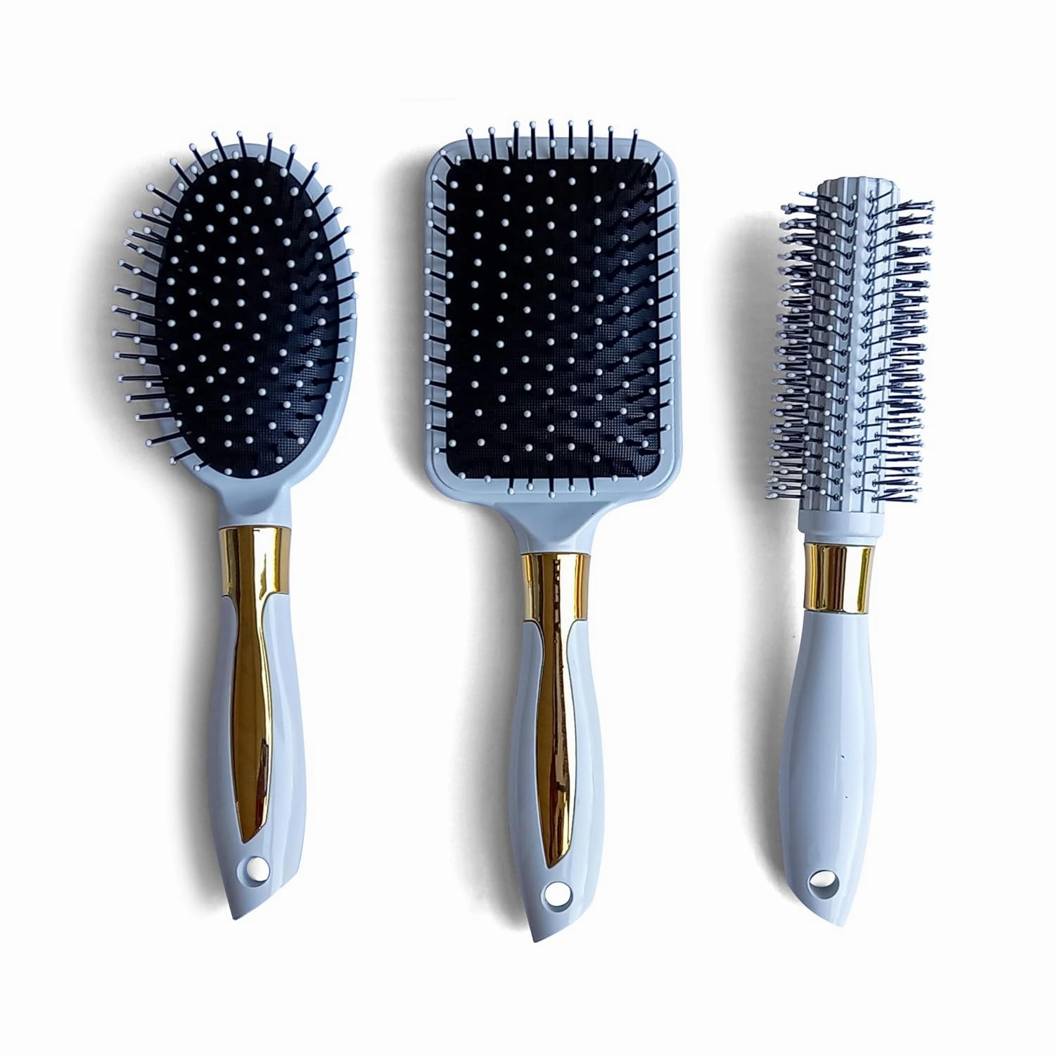 3Pcs Luxury Hair Brush Set, Premium Style Round Oval and Paddle Hair Brushes for All Hair Types (Ivory White)