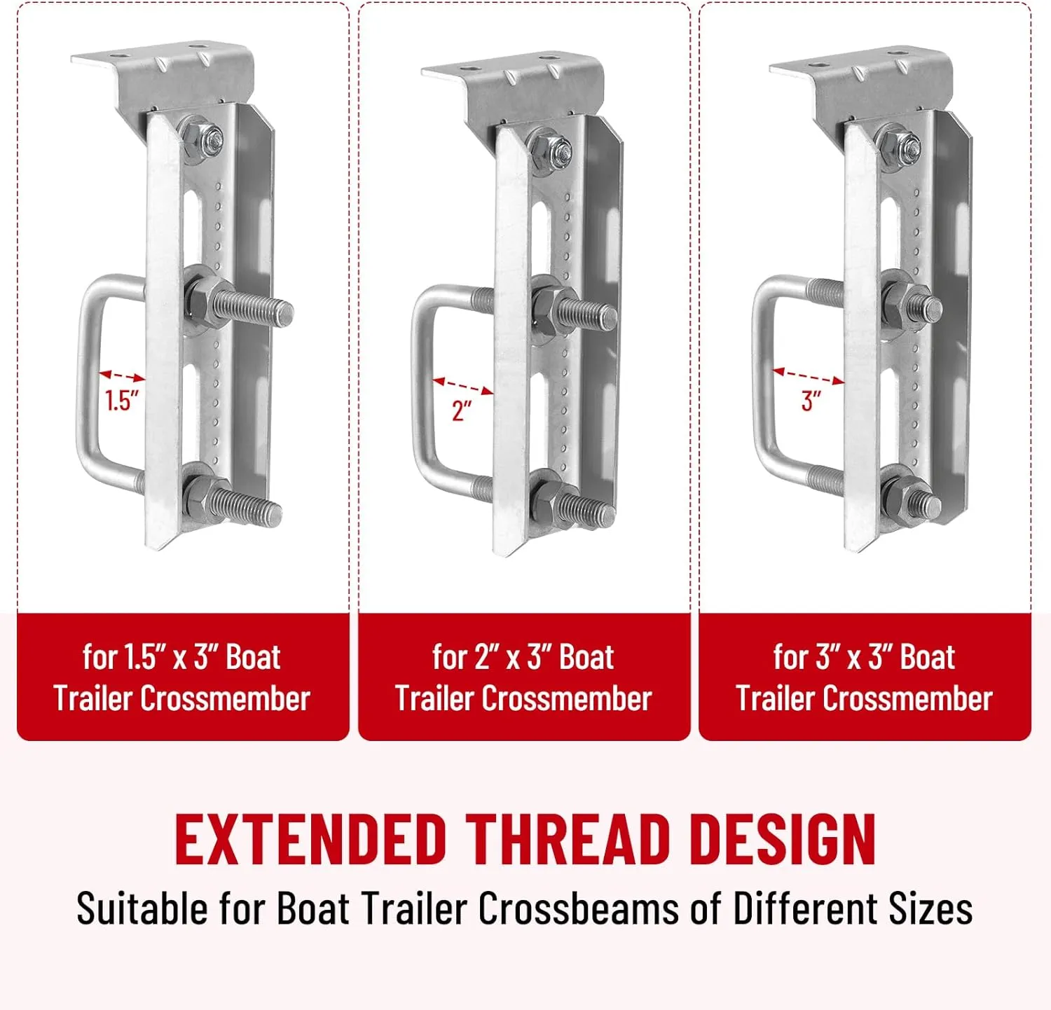 4 Pack 8"/10"/12" Boat Trailer Bunk Brackets for 1.5" x 3", 2" x 3", 3" x 3" Boat Trailer Crossmember