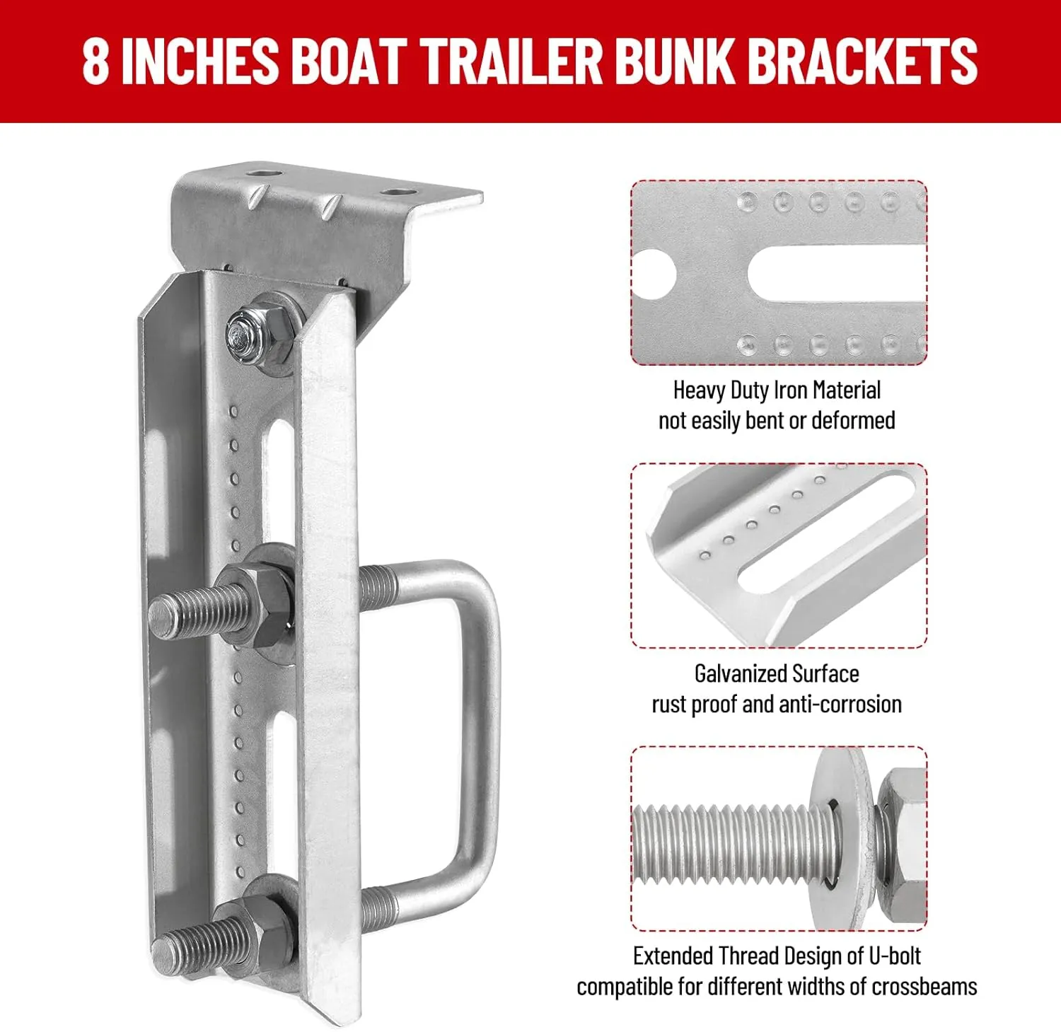 4 Pack 8"/10"/12" Boat Trailer Bunk Brackets for 1.5" x 3", 2" x 3", 3" x 3" Boat Trailer Crossmember