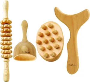 4 Pack Wood Therapy Massage Tools for Body Shaping,Lymphatic Drainage Massager,Maderoterapia Kit Colombiana,Wood Massage Tools,Body Sculpting Tools Set,Anti Cellulite,Body Contouring