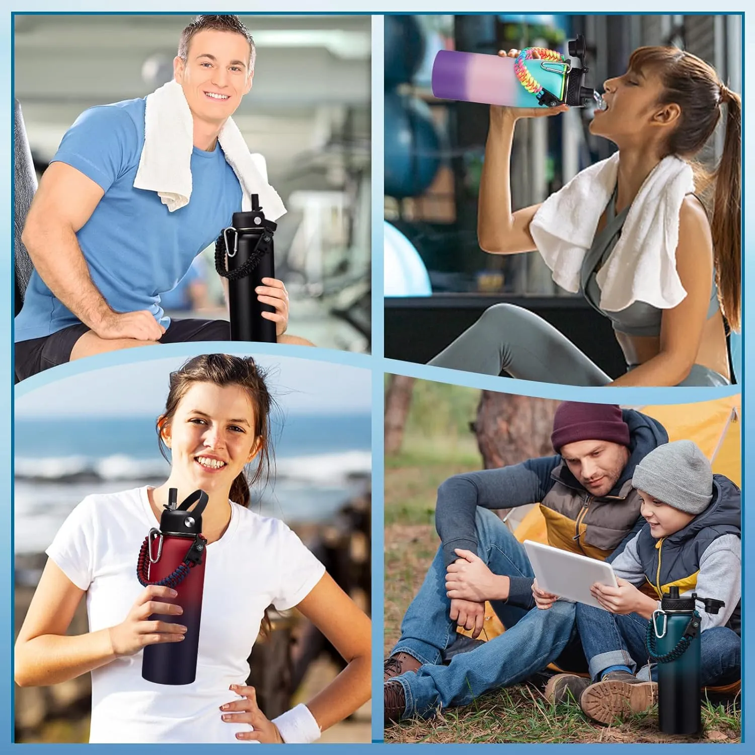 40 OZ Insulated Water Bottles with Straw Lid, Stainless Steel Water Bottle for Men Women, Wide Mouth Water Flask Sports with Shoulder Carrier Bag, Paracord Handle, Straw & Spout Lids