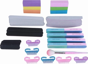 47pcs Nail Art Kit | Skilled Nail File & Buffer Set for Manicure/Pedicure | 120 Grits Sanding Foam & 100/180 Grits Emery Boards | Includes Particle Brush & Polishing Blocks