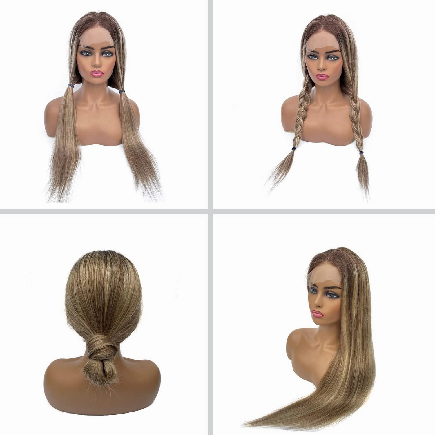 4*4 Straight Lace Closure Human Hair Wigs Brazilian Lace Front Wig for Women 150% Density Pre Plucked with Baby Hair Bleached Knots,16Inch Straight Lace Wig Light Brown to Blonde Hair Replacement Wig