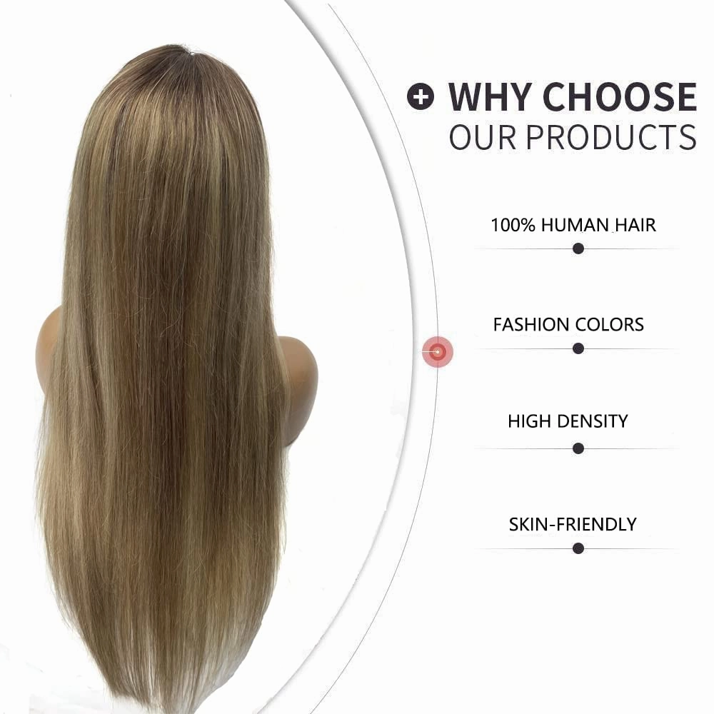 4*4 Straight Lace Closure Human Hair Wigs Brazilian Lace Front Wig for Women 150% Density Pre Plucked with Baby Hair Bleached Knots,16Inch Straight Lace Wig Light Brown to Blonde Hair Replacement Wig
