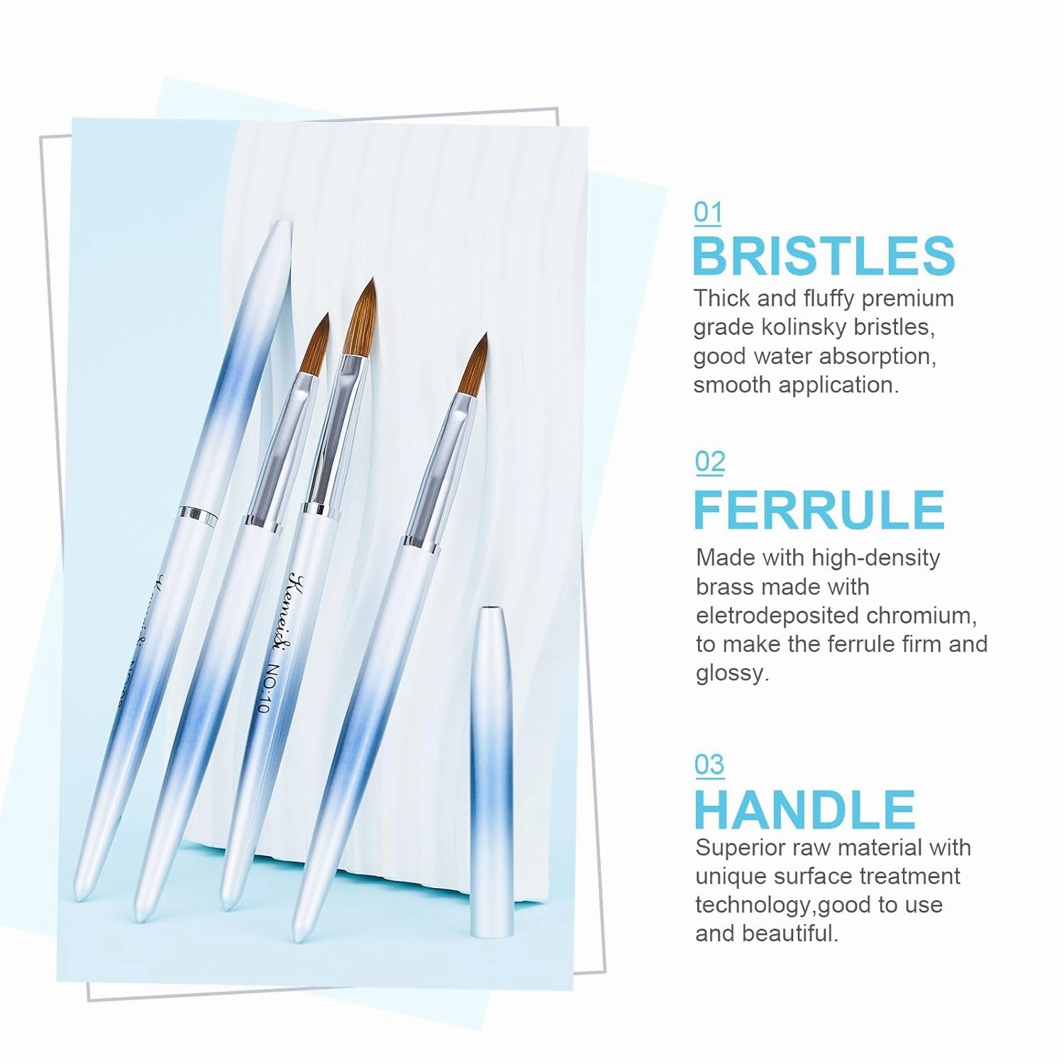 4-in-1 Acrylic Nail Brush Set, Size 04/08/10/14 Kolinsky Nail Art Brushes, Sturdy Oval-shaped Handles, Professional DIY Home Manicure Tools