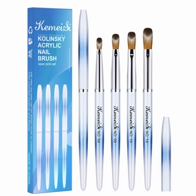 4-in-1 Acrylic Nail Brush Set, Size 04/08/10/14 Kolinsky Nail Art Brushes, Sturdy Oval-shaped Handles, Professional DIY Home Manicure Tools