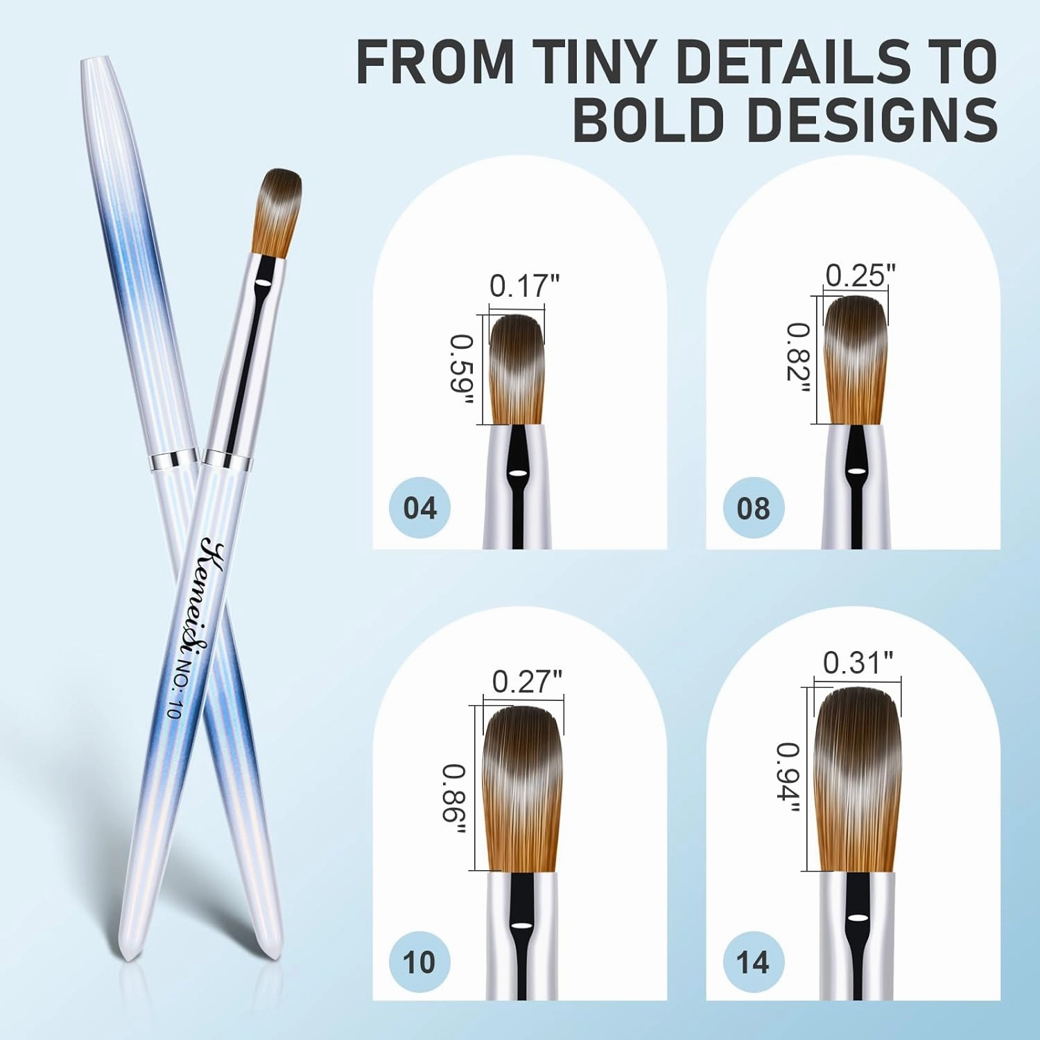 4-in-1 Acrylic Nail Brush Set, Size 04/08/10/14 Kolinsky Nail Art Brushes, Sturdy Oval-shaped Handles, Professional DIY Home Manicure Tools