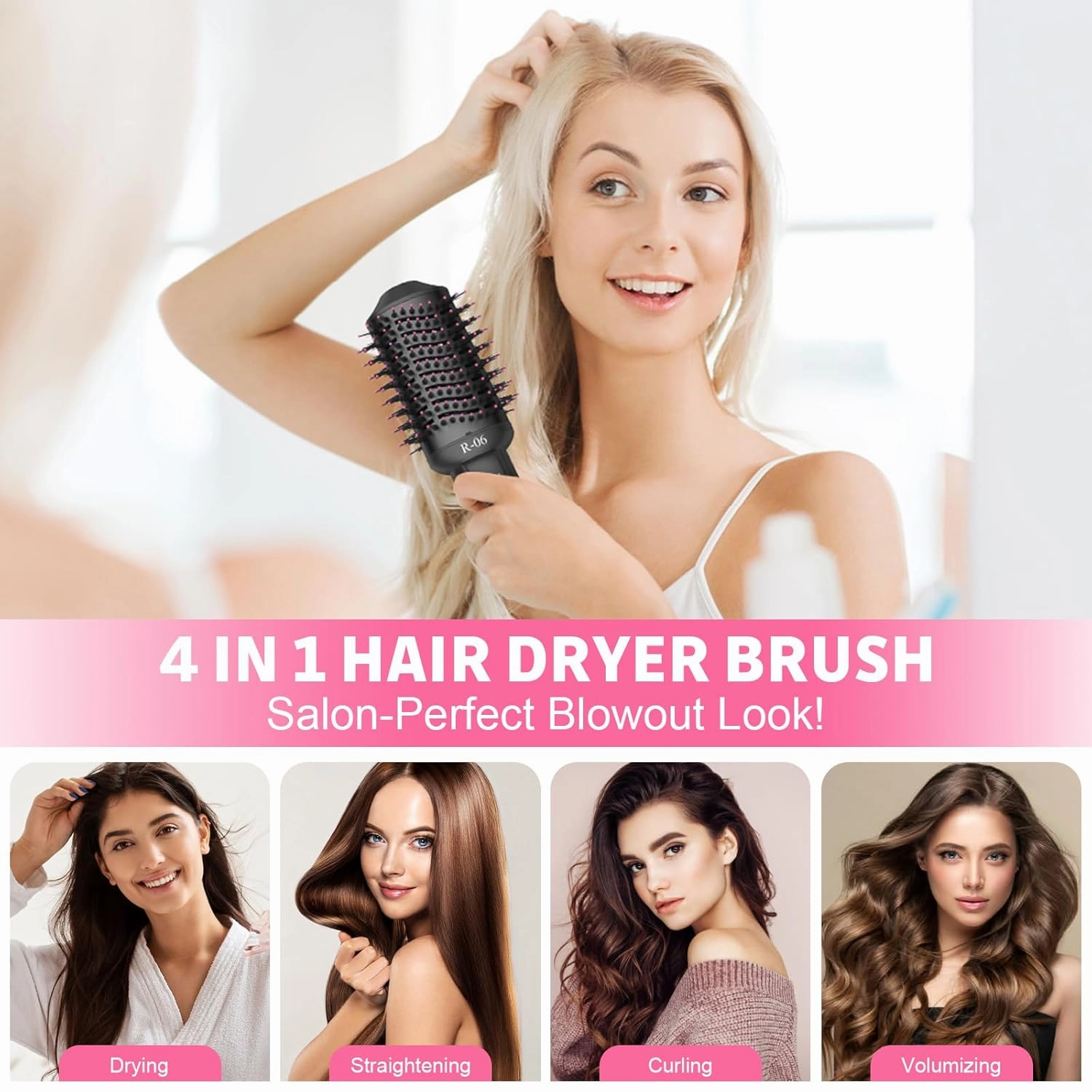 4-in-1 Hair Dryer Brush - Blow Dryer and Styler in One, Hot Air Brush with Oval Barrel for Volumizing, Suitable for All Hair Types, Mother's Day Gifts