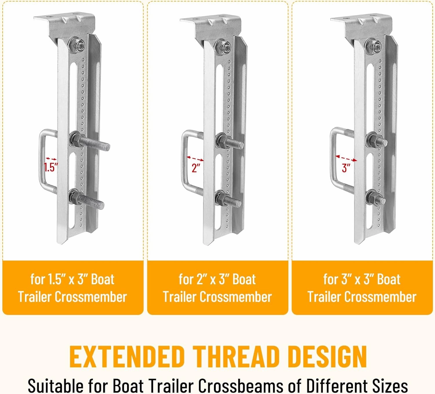 4 Pack 8"/10"/12" Boat Trailer Bunk Brackets for 1.5" x 3", 2" x 3", 3" x 3" Boat Trailer Crossmember