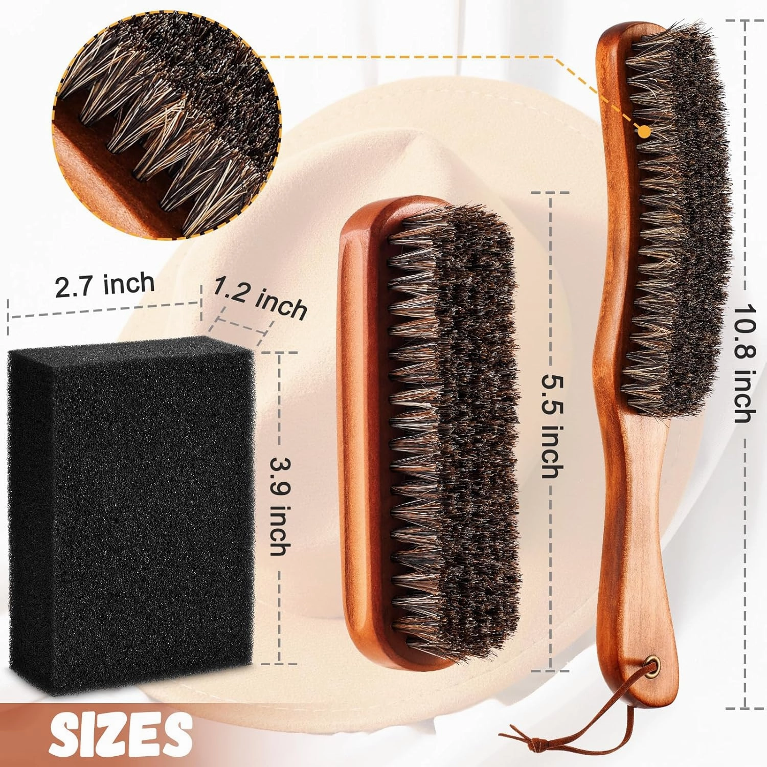 4 Pcs Horsehair Felt Hat Brush Kit with Cleaning Sponge Cowboy Clean Hat Wood Fedora Hat Cleaning Set Baseball Cap Lint Brush Remove Dust for Hair Furniture Suits Clothes(Style A)