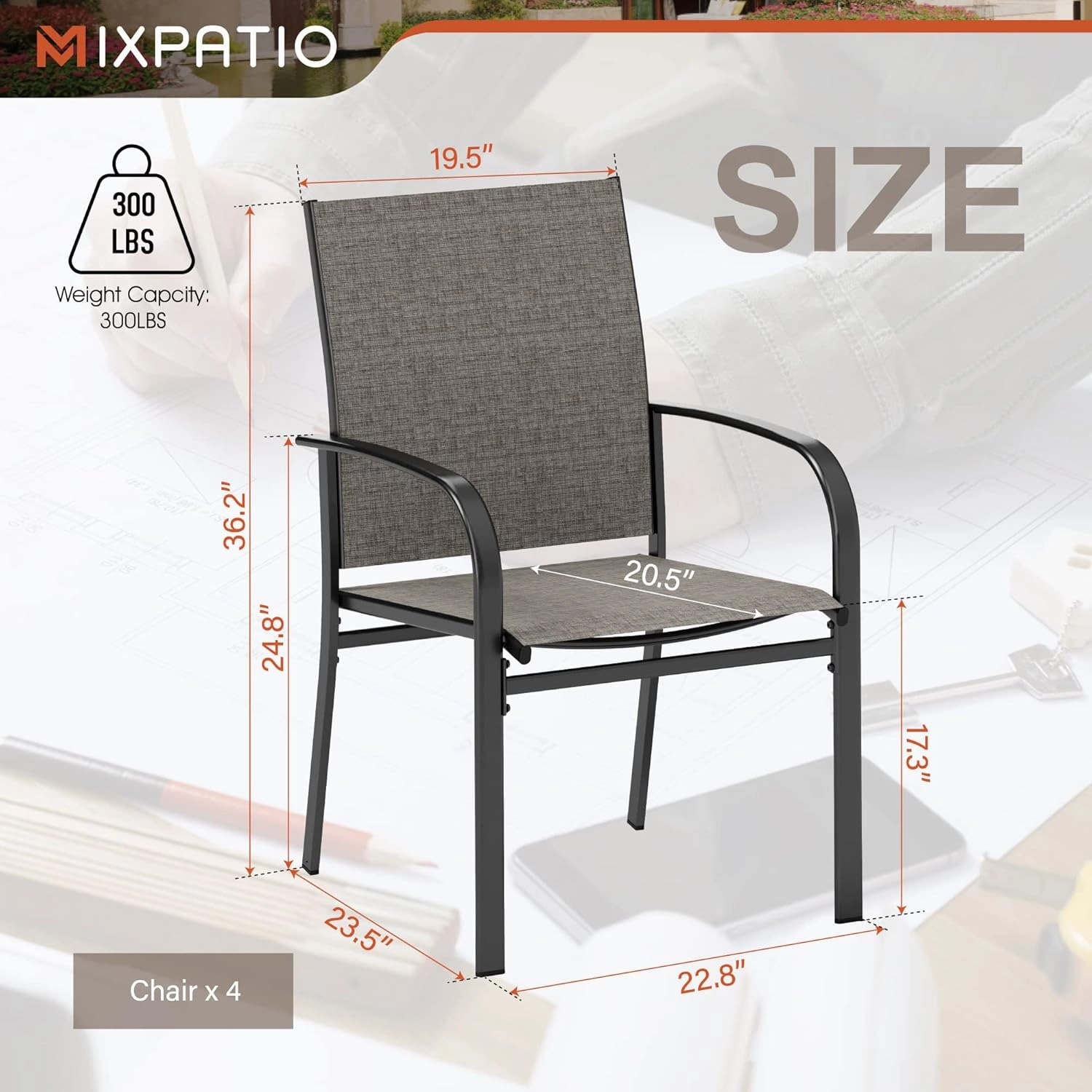 4 Pieces Outdoor Textilene Dining Chairs,Patio Dining Chairs Set, Fixed Patio Chairs with Armres, Brown