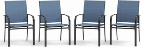 4 Pieces Outdoor Textilene Dining Chairs,Patio Dining Chairs Set, Fixed Patio Chairs with Armrest, Blue