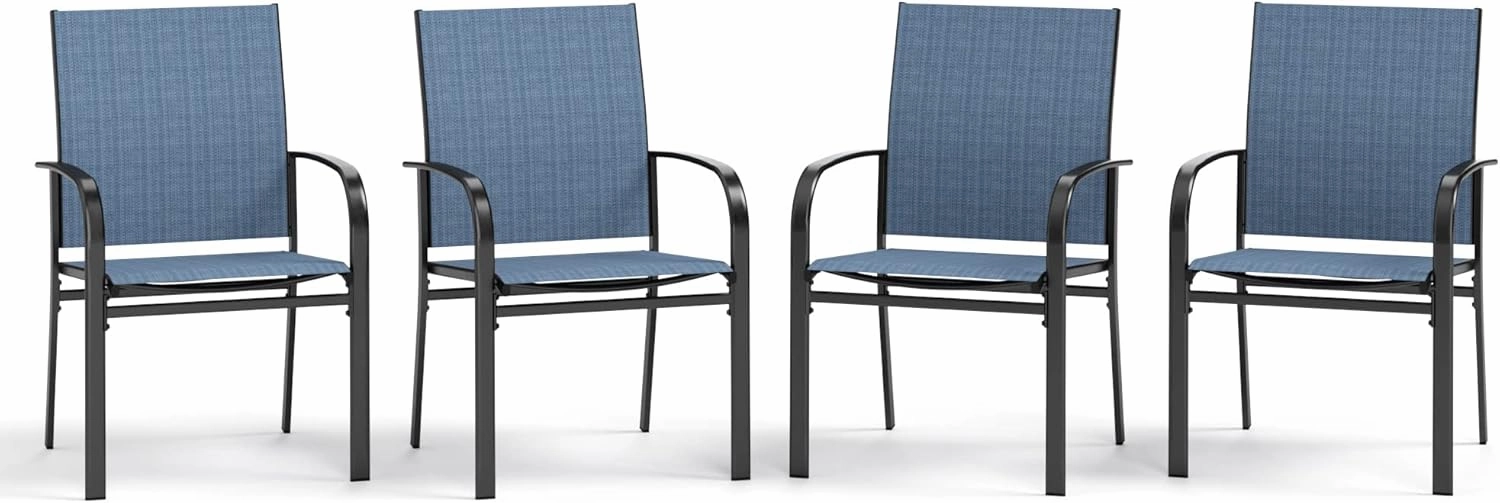 4 Pieces Outdoor Textilene Dining Chairs,Patio Dining Chairs Set, Fixed Patio Chairs with Armrest, Blue