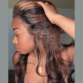 4C Kinky Edges Human Hair Body Wave Wigs #1B/30 Highlight Lace Front Wigs Glueless HD Transparent 13X6 Lace Frontal Brazilian Remy Hair Wigs 150% Density Ombre Brown Human Hair Wigs 18Inch