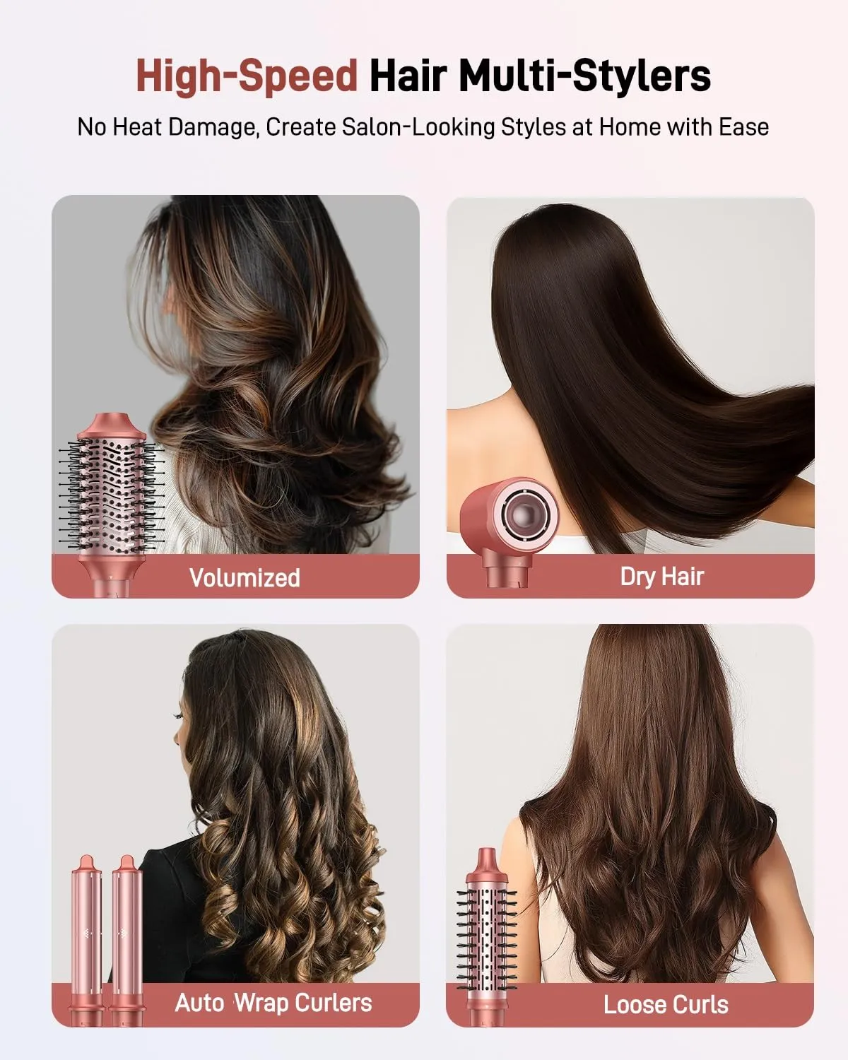 5 in 1 Hair Styler Hair Dryer Brush - High-Speed Hot Air Styler Wrap, Fast Drying No Heat Damage Ionic Blow Dryer Brush for Volumize, Curl, Straighten, Frizz-Free Multi Stylers with Travel Bag